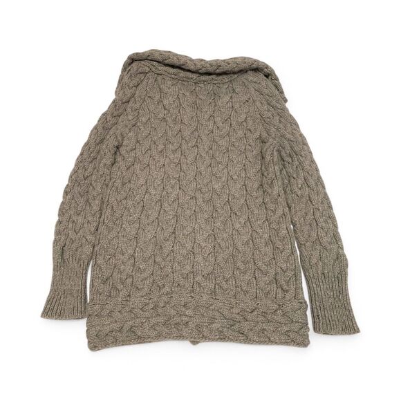 ZARA Chunky fisherman cable knit collared sweater cardigan wool pocket gray Sz S - Picture 3 of 8